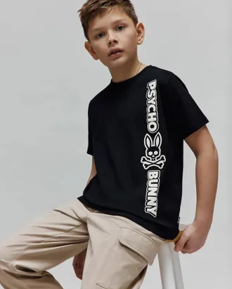 Psycho Bunny Kids Toby Wordmark Tee 001 BLACK / L/14-16