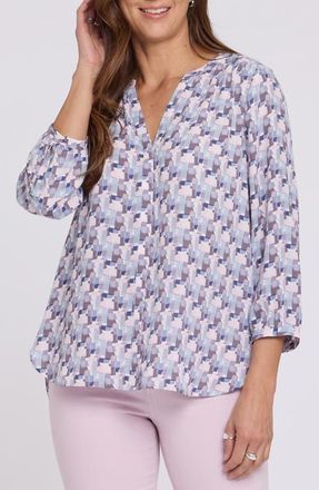NYDJ Pintuck Top in Aurora Abstract at Nordstrom, Size Xx-Small