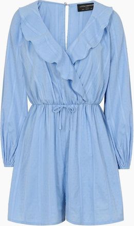 Little Mistress Womens Surplice Neck Long Sleeve Stripe Playsuit - Blue - Size: 12