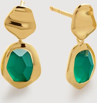 Monica Vinader Gold Odyssey Gemstone Small Drop Earrings Green Onyx