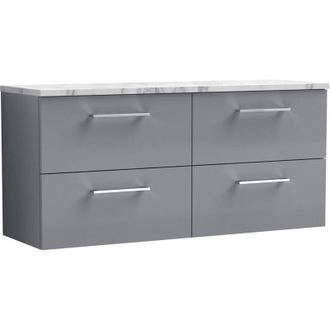 Nuie Nuie - Arno Wall Hung 4-Drawer Vanity Unit with Carrera Marble Worktop 1200mm Wide - Satin Grey