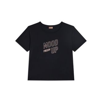 Freddy T-shirt cropped ampia in jersey tecnico con stampa Mood Up