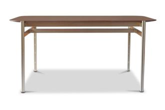 PIB Mesa de comedor de 6 plazas en madera oscura y metal dorado