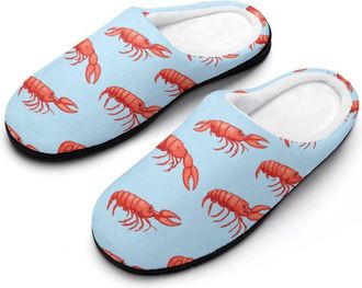 Generic Lobsters Pattern Fashion Cotton Slippers for Women Memory Foam House Slippers Non-Slip House Bedroom Shoes