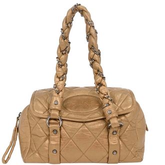 Chanel Lady Braid Flap Tote Quilted Distressed Lambskin Gold Leather Handbag (Pre-Owned)