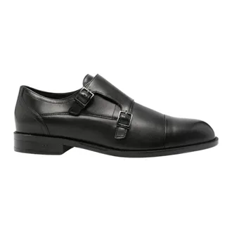 HUGO BOSS Schoenen, Heren, Zwart, 45 EU, Leer, Leren Monk Schoenen met Dubbele Band