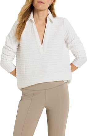 Nic+Zoe Textured Long Sleeve Johnny Collar Polo in Paper White at Nordstrom, Size X-Small