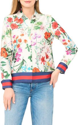 Halogen Lux Satin Button-Up Shirt in Pink Multi at Nordstrom Rack, Size X-Large