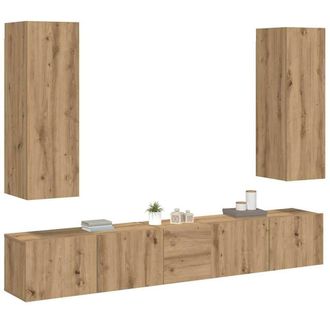 Berkfield Home Wall Mounted TV cabinets 5 pcs Artisan Oak Engineered Wood in Brown