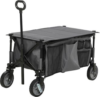 OUTSUNNY Folding Wagon Garden Cart Collapsible Camping Trolley for Outdoor | TJ Hughes Dark Grey