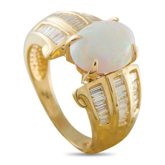 Luxury Bazaar 14K Yellow Gold 0.95ct Diamond and Opal Ring MF19-050626