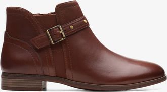 Clarks Womens Trish Strap Dark Tan Lea Boots - Brown Leather - Size UK 7