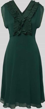 Zero Knielanges Kleid mit R&uuml;schen und V-Ausschnitt in Dunkelgruen, Gr&ouml;&szlig;e 34