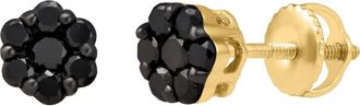 LuvMyJewelry Black Diamond Floral Stud Earrings in 10K Yellow Gold at Nordstrom Rack