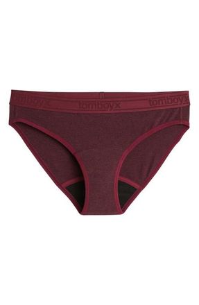 TomboyX First Line Stretch Cotton Period Bikini in Black Cherry Heather at Nordstrom, Size X-Small