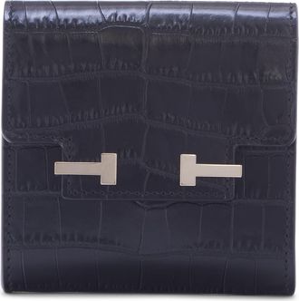 Tom Ford Aube Croc Embossed Leather Flap Card Case in Black at Nordstrom