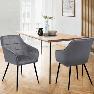 IDMarket Idmarket - Lote De 2 Sillas De Comedor Mady De Terciopelo Gris Claro Con Reposabrazos
