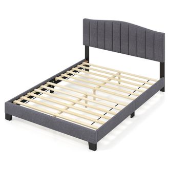 Costway Costway Modern Upholstered Bed Frame Double Size Platform Bed in Grey
