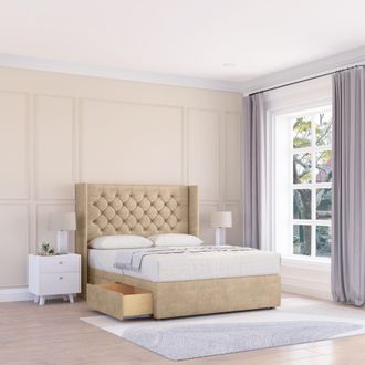 Sloomy Dior Coniston Wingback Bed Set, 2 Drawers & 54 Floor Standing Headboard in Cream | Size: King