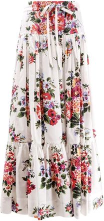 Dolce & Gabbana Flower Bouquet Poplin Lange Rok - Dames - Maxi Rokken - Veelkleurig - S - Katoen - Rokken