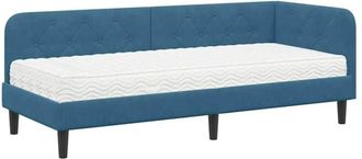 vidaXL Corner Bed Frame with Mattress Blue 80 x 200 cm Velvet vidaXL