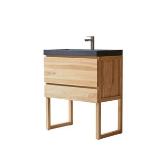 Tikamoon Mueble de ba&ntilde;o de teca maciza y piedra de lava de 80 cm