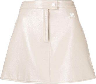 Courrèges logo-appliqué high-waisted mini skirt - women - Elastane/Polyurethane/Cupro/Cotton - 36 - Neutrals