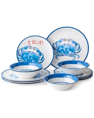 Certified International Beach House Crab Melamine 12pc Dinnerware Set