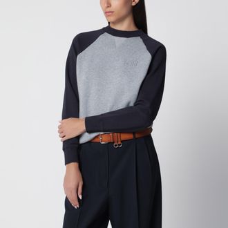 Miu Miu Felpa girocollo grigia/blu navy color block in cotone