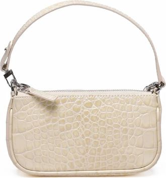 by FAR Cream Mini Rachel Crocodile Embossed Leather Handbag