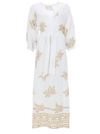 120% Lino Linen Relaxed Floral Midi Dress