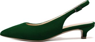 EDEFS Womens Slingback Kitten Heel Court Shoes Fashion Pointed Toe Ankle Buckle Pumps Suede Green Size EU38