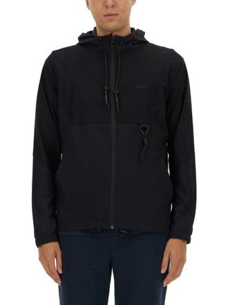 BOSS Zip-Up Black Technical Fabric Hooded Sweatshirt
