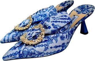 Jimmy Choo London Blue And White Mules Size 37