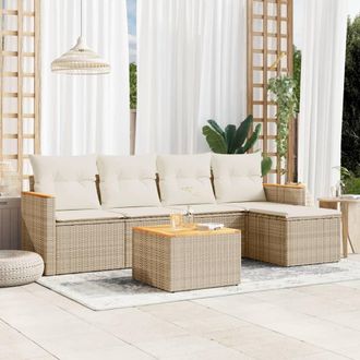 vidaXL Vidaxl - Juego De Sof&aacute;s Jard&iacute;n Con Cojines 6 Pzas Rat&aacute;n Sint&eacute;tico Beige