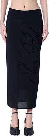 Jean Paul Gaultier Velvet-Flock Tattoo Mesh Midi Rok - Dames - Maxi Rokken - Zwart - XS - Rokken