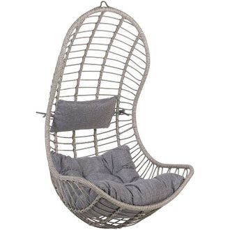 Beliani Beliani - Silla Colgante De Rat&aacute;n Gris Para Interior-exterior Forma Curva Boho Pineto