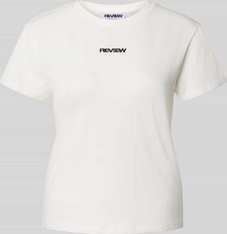Review T-Shirt mit Rundhalsausschnitt und Logo-Stitching in Offwhite, Gr&ouml;&szlig;e XL