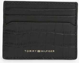 Tommy Hilfiger Mens Croc-Embossed Leather Card Holder - Black
