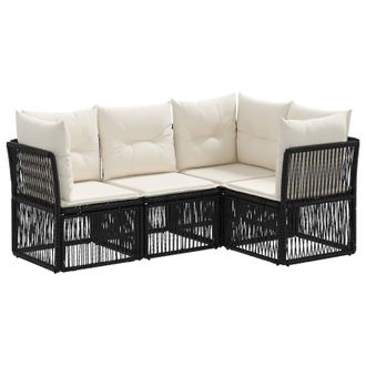 vidaXL Conjunto De Sof&aacute;s De Jard&iacute;n 4 Pcs Negro Rat&aacute;n Sint&eacute;tico Vidaxl