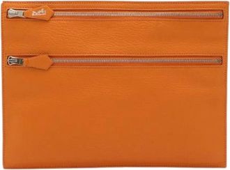 Herm&egrave;s Pre-owned Clutch bag - Dames - Vintage Clutch - Oranje - ONE Size - Leer - Vintage