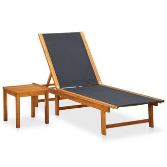 Berkfield Home Sun Lounger with Table Solid Acacia Wood & Textilene in Brown