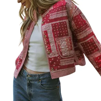 Merci Bandana Patchwork Quilted Jacket In Red Bandana