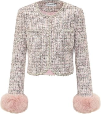 Self Portrait Boucl&eacute; Jas met Manchetten van Imitatiebont - Dames - Blazers - Roze - XS - Wol - Jassen