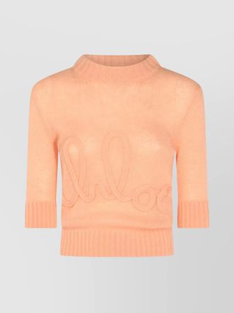 Chlo&eacute; alpaca wool silk logo knit elbow-sleeve jumper