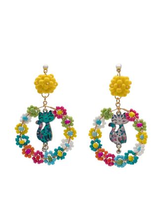 Amir Slama flower cat-motif drop earrings - Multicolour