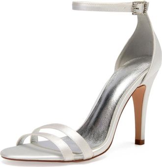 Generic Wedding Bridal Shoes Womens High Heeled Sandals Open Toe Bridal Stiletto Heels for Wedding Party Chic and Sexy 10.5Cm,Ivory,9 UK