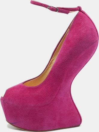 Giuseppe Zanotti Pink Suede Curve Jem Peep Toe Platform Pumps