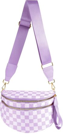 Generic Women Checkered Crossbody Bags Bum Handbag, Durable Strap Roomy Versatile Mom-Friendly Diaper Bag with Different Pockets (Purple Checkered 17)