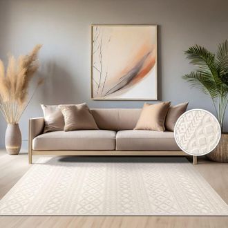 Paco Home Paco Home - Alfombra Salon De Habitacion Cocina Exterior Terraza Jardin Nordica Boho Chic 240x340 Cm, Crema 4